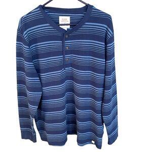 Blake Shelton x Lands End Henley Shirt Mens Large Blue Striped Ribbed Casual